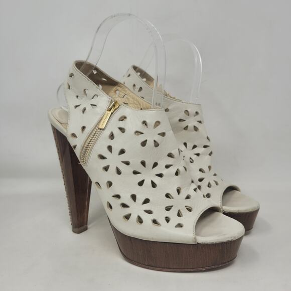 Jimmy Choo Sandals IT39 US9 Zest Off-White Perforated Leather Heeled Sandals - Picture 1 of 14